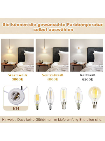 ZMH Pendelleuchte in Weiß 1-flammige E14 Holz Stoffschirm rund Esszimmerlamp