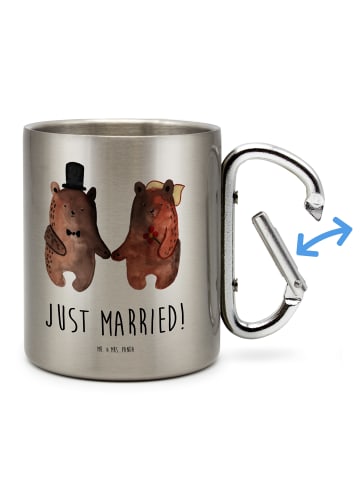Mr. & Mrs. Panda Edelstahltasse Bär Heirat mit Spruch in Silber