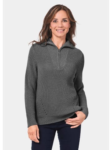 GOLDNER Pullover Sportiver Troyer mit Baumwollanteil in dunkelgrau / melange