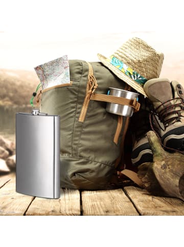 relaxdays 2tlg. Flachmann-Set in Silber/ Braun