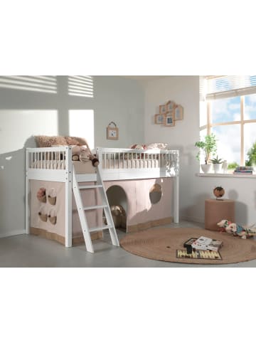 58 aufm Kessel KINDERBETT 90x200 Keeley Buche Weiß Holz Vorhang Komfort Stabil