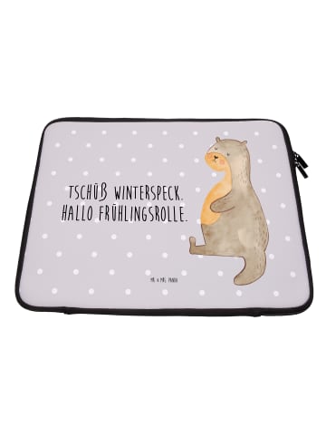 Mr. & Mrs. Panda Laptop Tasche Otter Bauch mit Spruch in Grau Pastell