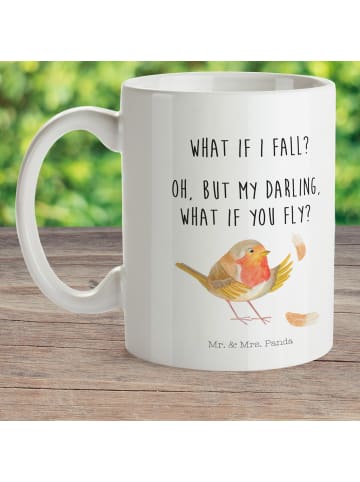 Mr. & Mrs. Panda Plastikbecher Rotkehlchen Federn mit Spruch in Weiß