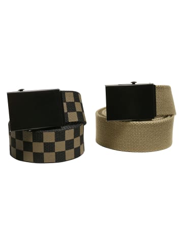 Urban Classics Urban Classics Unisex Check And Solid Canvas Belt 2-Pack in olive/black