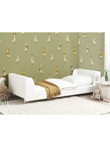 Beliani Einzelbett LAYE in Weiß/Heller Holzfarbton - (W) 100 x (H) 58 x (L) 216 cm
