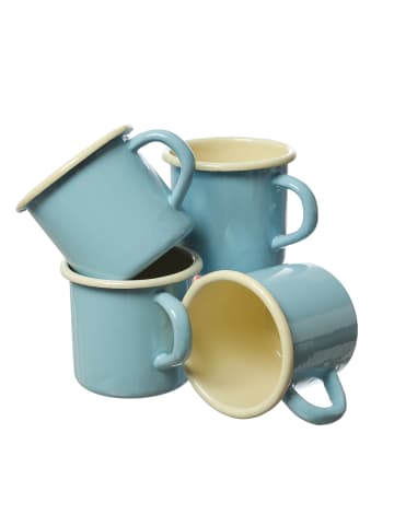 MARELIDA 4er Set Krüger Becher Blechbecher 0,35L emailliert D: 8cm blau creme