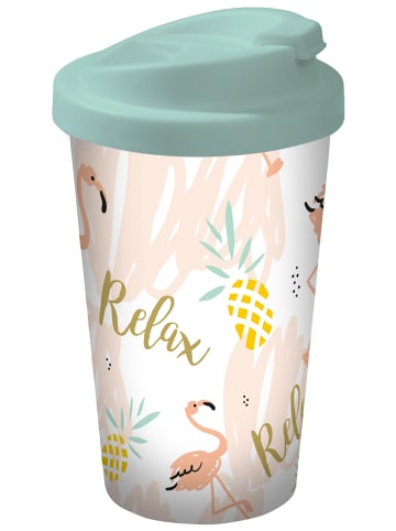Geda Labels Coffee to go Becher Flamingo Relax in Grün - 400 ml