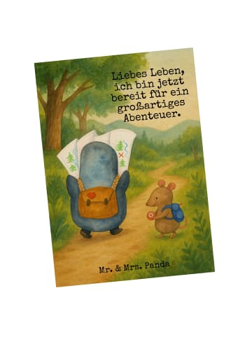 Mr. & Mrs. Panda Postkarte Pinguin & Maus Wanderer Design mit Sp... in Weiß