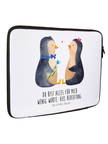 Mr. & Mrs. Panda Notebook Tasche Pinguin Pärchen mit Spruch in Weiß