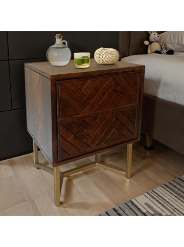 FineBuy Nachttisch in Braun / Akazie / 45x40x57