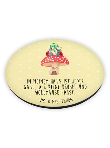 Mr. & Mrs. Panda Rund Magnet Marienkäfer Fliegenpilz mit Spruch in Gelb Pastell