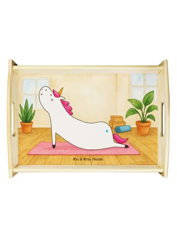 Mr. & Mrs. Panda Holztablett Einhorn Yoga Design ohne Spruch in Weiß