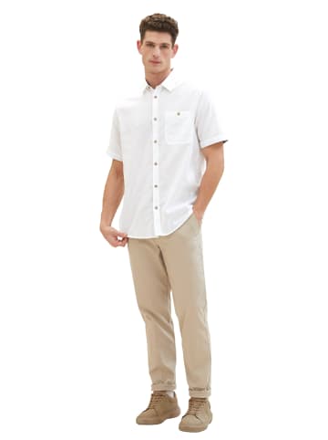 Tom Tailor Kurzarm Hemd mit Leinen Regular Freizeit Kent Kragen Design Shirt in Weiß