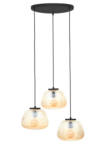 Brilliant Kaizen Pendelleuchte 3flg amber-bernstein/schwarz matt Metall/Kunststo