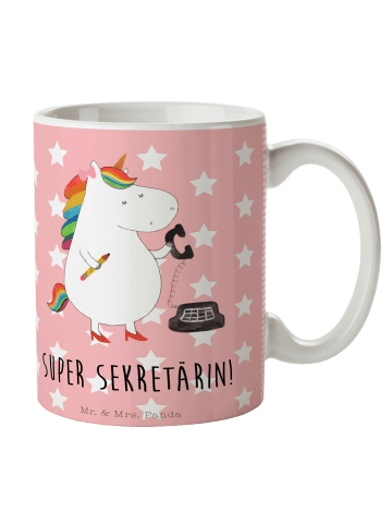 Mr. & Mrs. Panda Becher Einhorn Sekretärin mit Spruch in Rot Pastell