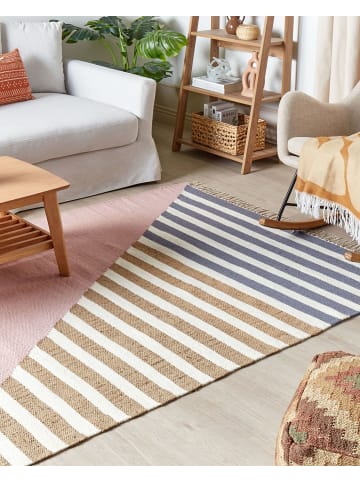 Beliani Geflochtener Teppich ENGIZ in Bunt/Rosa/Weiß - (W) 140 x (H) 140 x (L) 200 cm