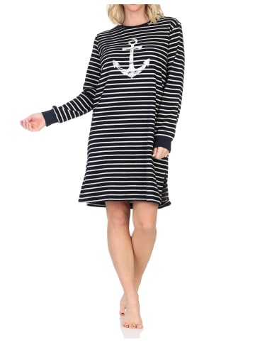 NORMANN Frottee Nachthemd langarm Bündchen Maritime Optik in marine