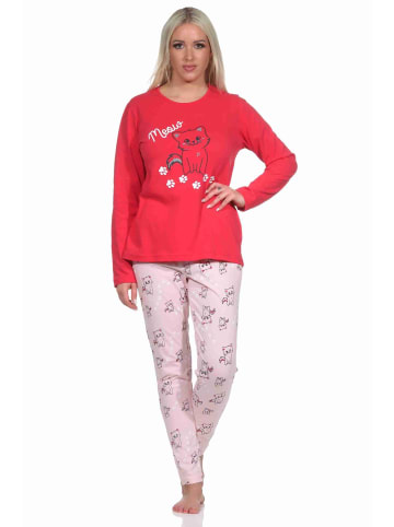 NORMANN Schlafanzug lang Pyjama Katzen - 77387 in pink