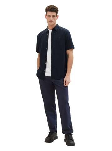 Tom Tailor Kurzarm Hemd mit Leinen Regular Freizeit Kent Kragen Design Shirt in Blau