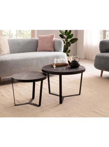 KADIMA DESIGN Couchtisch 2er Set Akazie Massivholz / Steinoptik Wohnzimmertisch