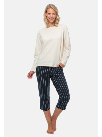 Schiesser Schlafanzug Cotton in Blau gestreift / Creme