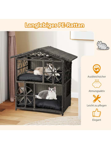 COSTWAY Katzenhaus Rattan in Grau