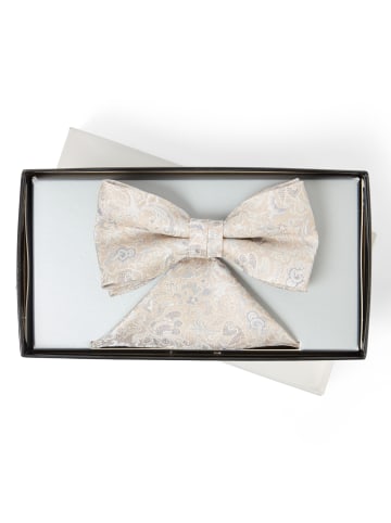 WILVORST Herren Fliege und Einstecktuch in beige hellgrau - 0001