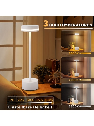 ZMH Tischleuchte LED in weiß Akku Kabellos Touch Dimmbar H 31.5cm