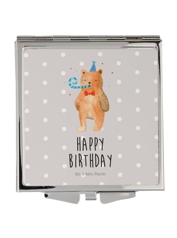 Mr. & Mrs. Panda Handspiegel Bär Geburtstag mit Spruch in Grau Pastell