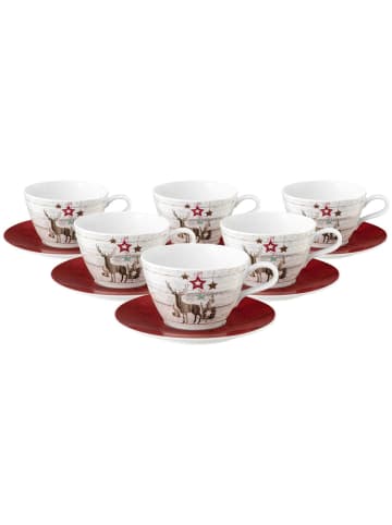 Seltmann Weiden 6er Set Milchkaffeetassen mit Untertassen Life Christmas 370 ml in weiß-braun