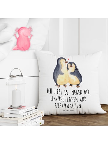 Mr. & Mrs. Panda Kissen Pinguine Einschlafen mit Spruch in Weiß