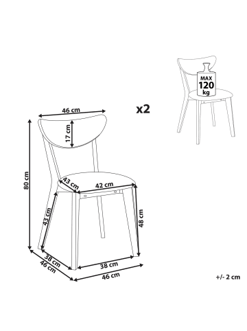 Beliani 2er-Set Esszimmerstuhl ERIE in Braun/Grau