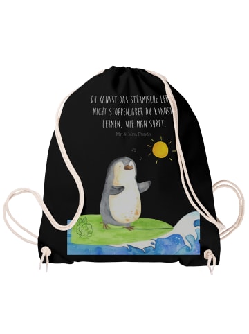 Mr. & Mrs. Panda gym tasche Pinguin Surfer mit Spruch in Schwarz