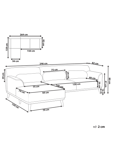 Beliani Ecksofa SIMOS in Beige/Braun - (W) 264 x (H) 80 x (L) 82 cm