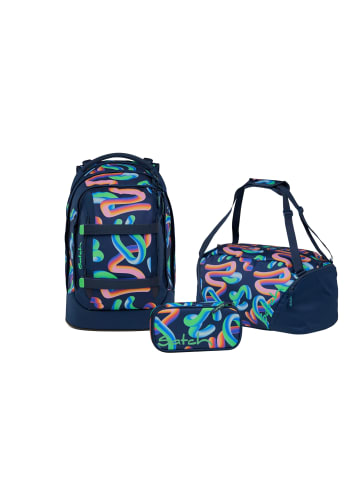 Satch Schulrucksack-Set PACK Crazy Twist 3-teilig in Blau/Rosa/Grün