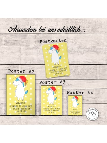 Mr. & Mrs. Panda Poster Einhorn Weihnachtsmann mit Spruch in Gelb Pastell