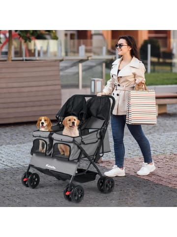 COSTWAY Hundewagen Doppel Hundebuggy faltbar in Grau