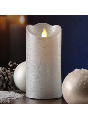 MARELIDA LED Kerze mit beweglicher Flamme Echtwachs Rustik-Optik H: 15cm in silber