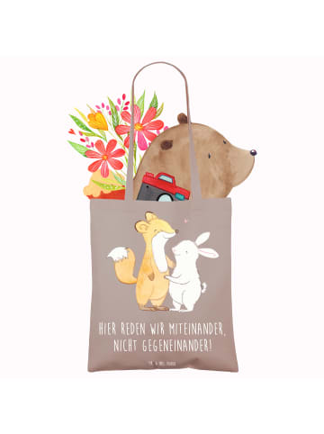 Mr. & Mrs. Panda Tote Bag Konflikte friedlich lösen mit Spruch in Braun Pastell