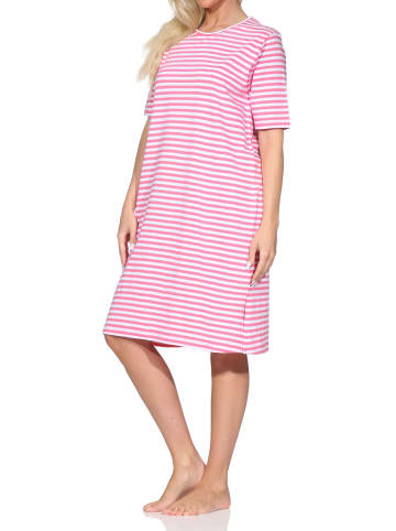 NORMANN Kurzarm Nachthemd Streifenoptik in pink