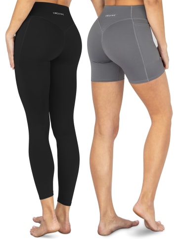 Circle Five High Waist Sporthosen-Set in Anthrazit/Schwarz