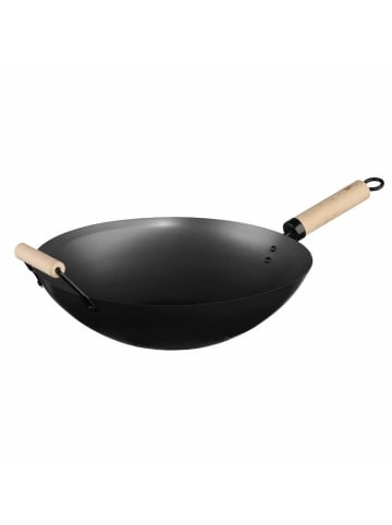 5five Simply Smart Stahlwok mit Holzgriff in Schwarz, (B) 35 x (H) 9 x (L) 35 cm