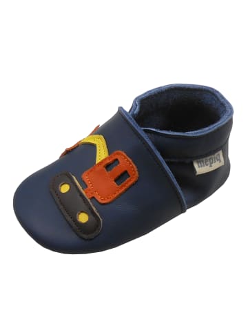 Mepiq Baby Lauflernschuhe aus Leder mit Gummisohle rutschfest "Auto" in Dunkelblau
