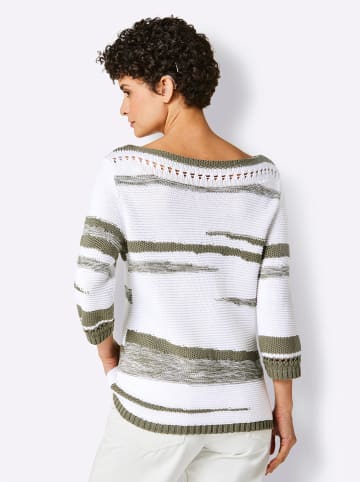 creation L 3/4 Arm-Pullover in weiß-khaki-gemustert