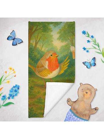 Mr. & Mrs. Panda Duschtuch Rotkehlchen Federn Design ohne Spruch in Weiß