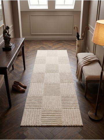 KADIMA DESIGN Hochflorteppich 3D Bögen Boho Waschbar Wohnzimmer in Creme