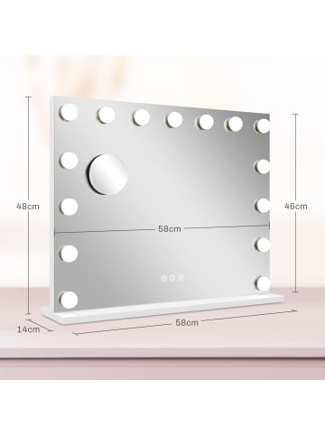 HOMCOM LED-Schminkspiegel-58L x 14B x 48H cm-Weiß