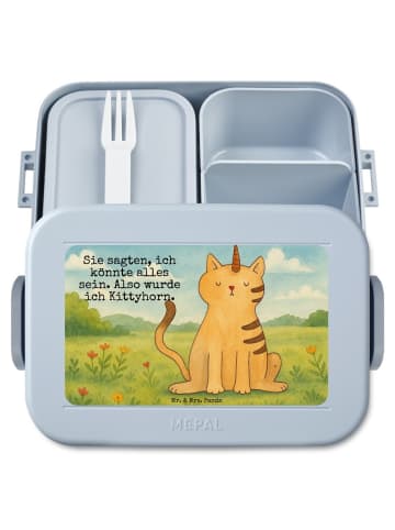 Mr. & Mrs. Panda MEPAL Bentobox Einhorn Katze Design mit Spruch in Blau Pastell