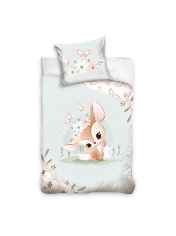 termana Traum&Trend Bettwäsche-Set "Reh Baby, Schmetterlinge, Blumen" in Bunt