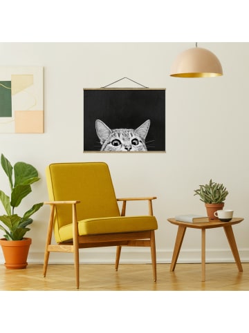 WALLART Stoffbild - Laura Graves - Illustration Katze Zeichnung in Schwarz